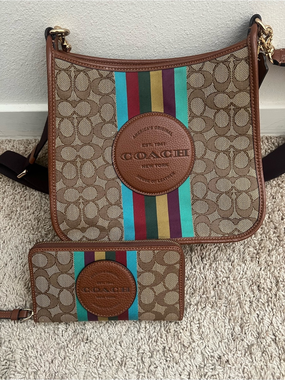 Coach Brown Signature Canvas Shoulder Bag with Wallet